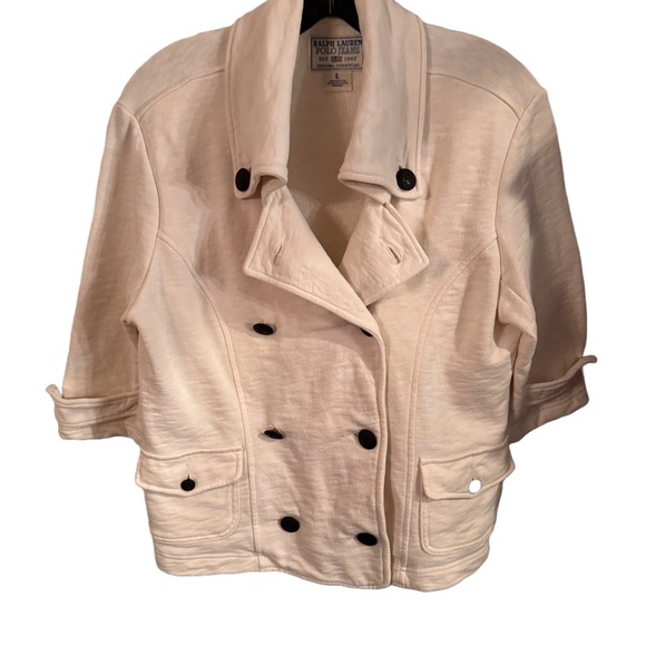 Ralph Lauren Polo Jeans Womens Double Breasted Short Ivory Coat Jacket Sz L - Picture 1 of 12